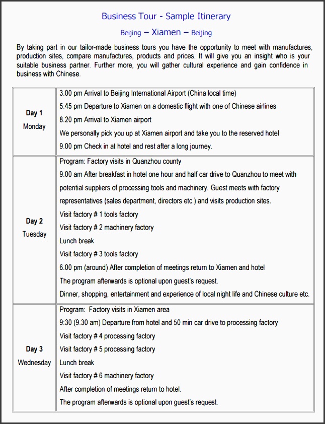 business travel itinerary template pdf
