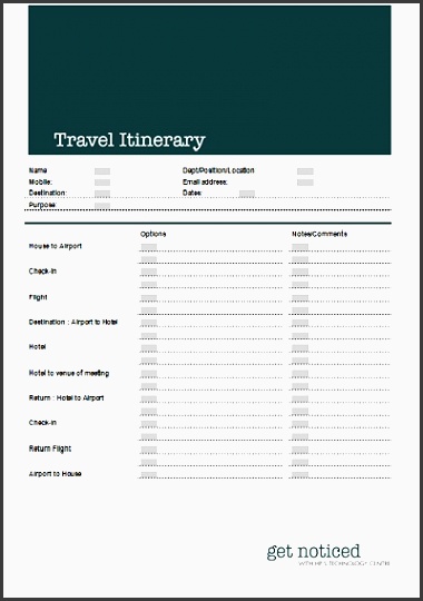 business travel itinerary template