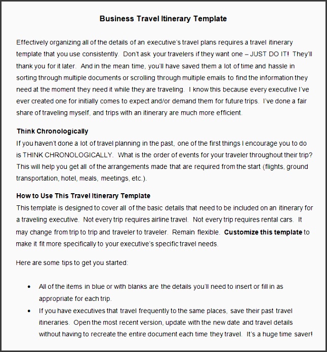 example business travel itinerary template pdf