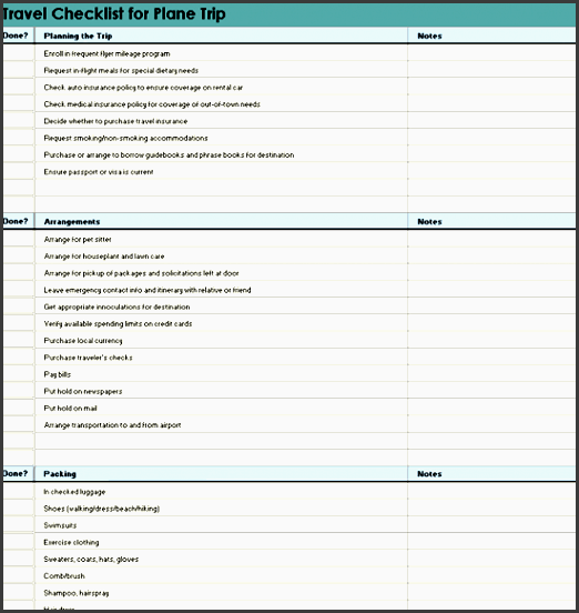travel checklist for plane trip Â travel checklist for plane trip excel Â business trip itinerary with meeting schedule