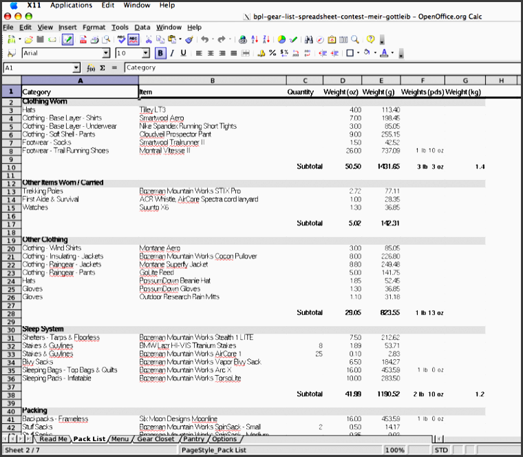 backpacking light trip planning spreadsheet contest winners 2