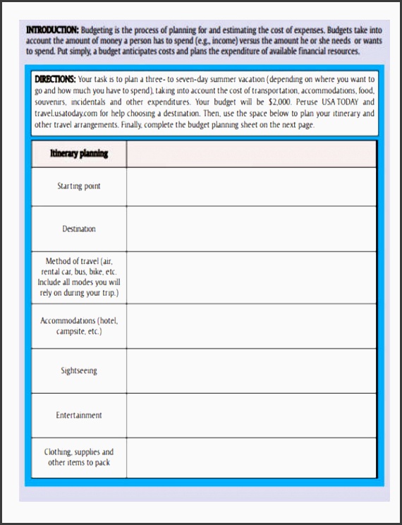 vacation planner template sample