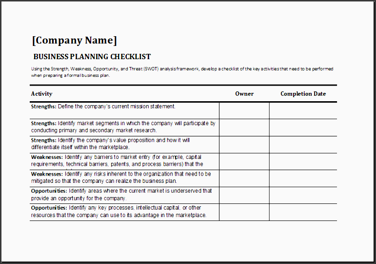checklist templates