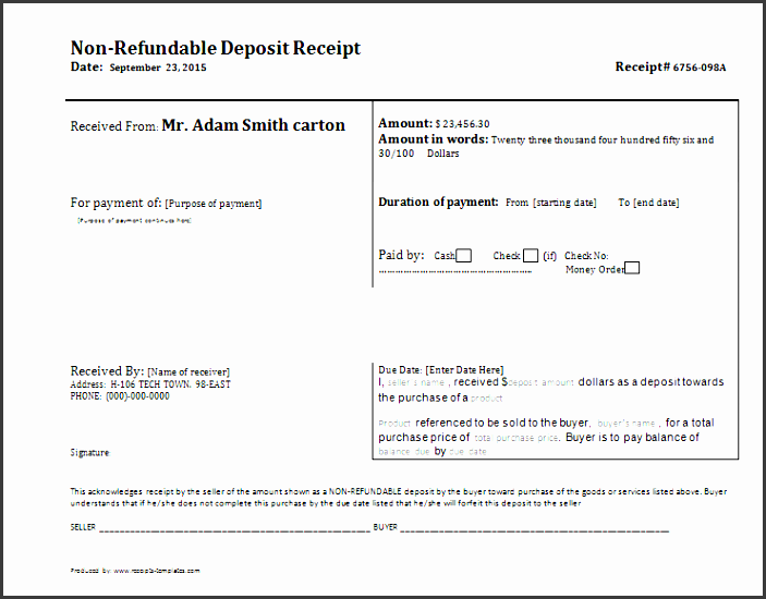 non refundable deposit receipt