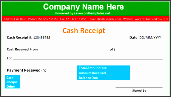 cash receipt template word