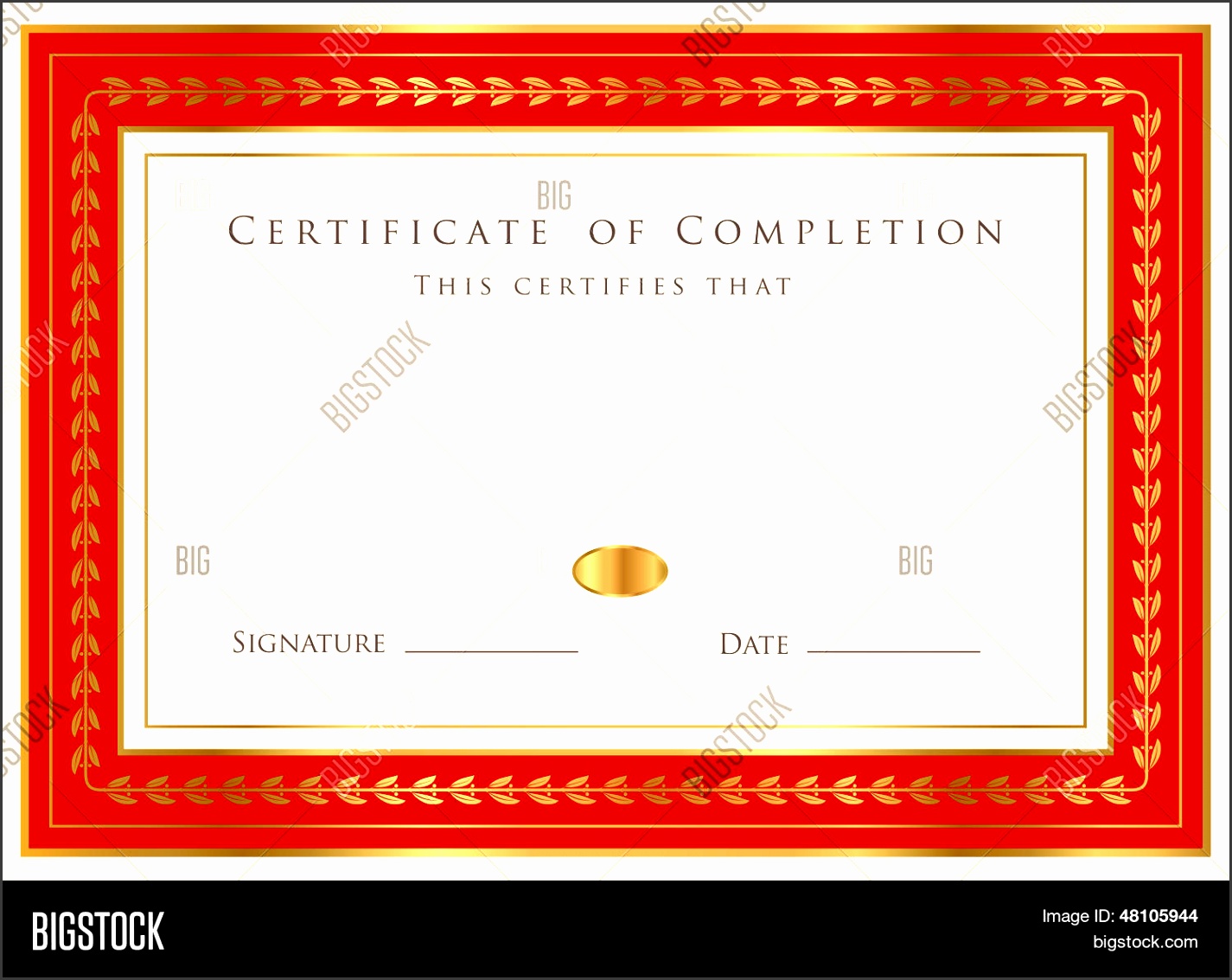 blue certificate of pletion template or sample background with golden floral pattern border