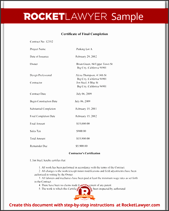 sample certificate of final pletion form template test