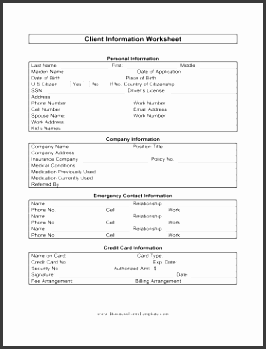 client information worksheet business form template