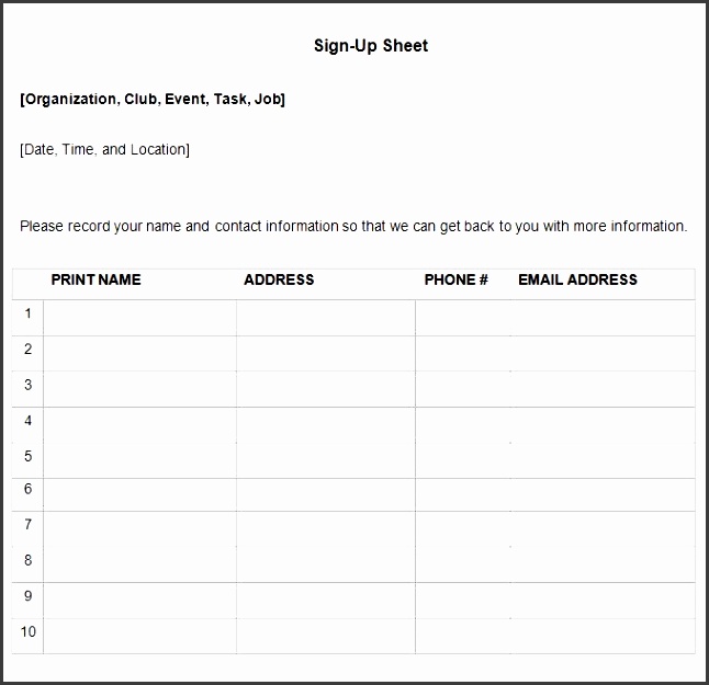 sign up sheets 60 free word excel pdf documents intended for