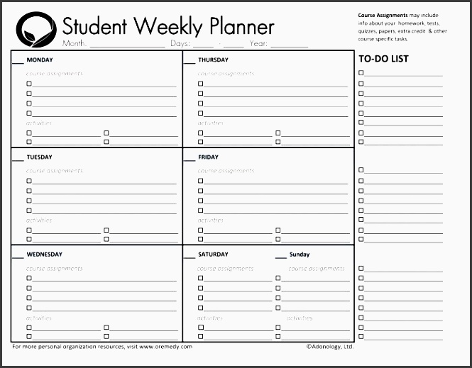 student weekly planner 700Ã 541 pixels
