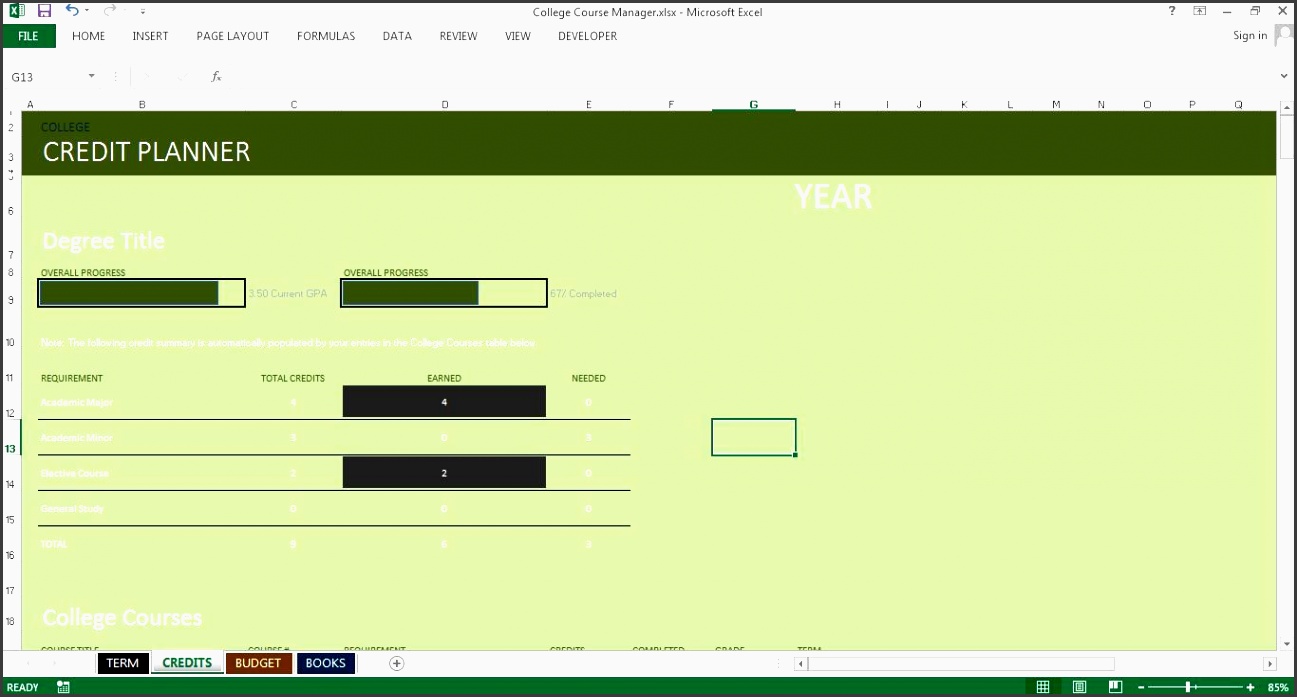 how to use the college course manager excel template