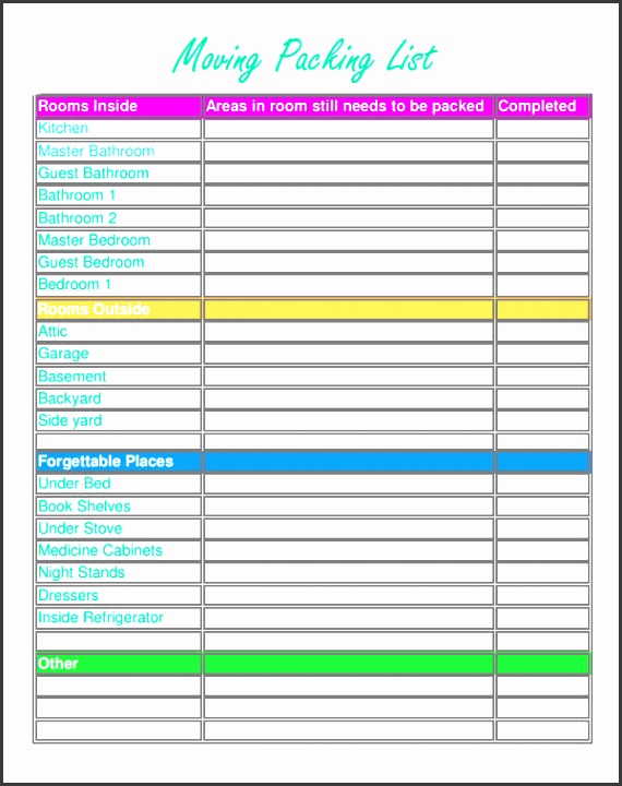 moving packing list template