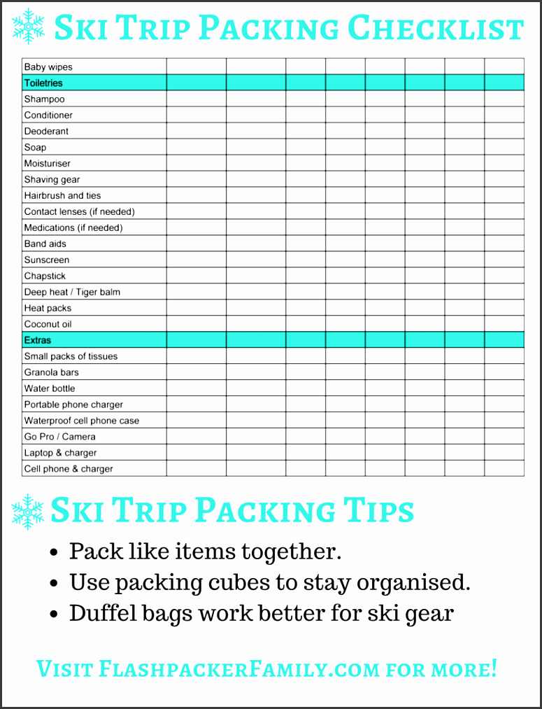 ski trip packing list page 2