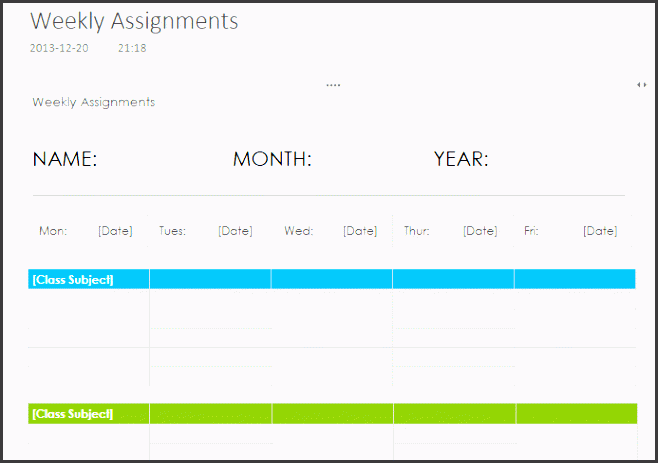 weekly assignments template