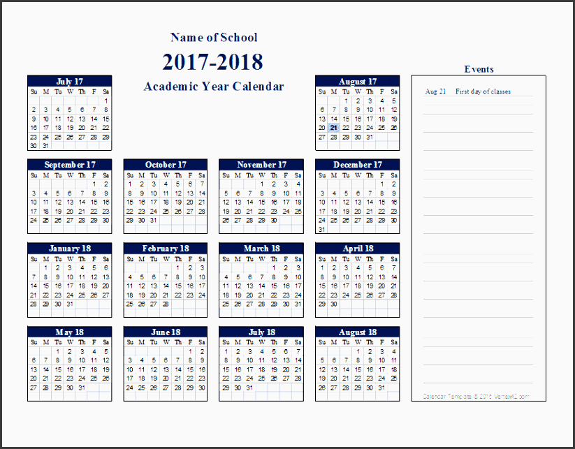 academic calendar year template
