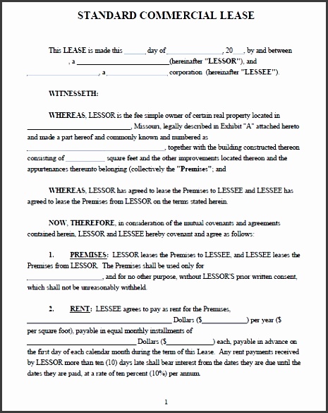 printable sample mercial lease agreement form