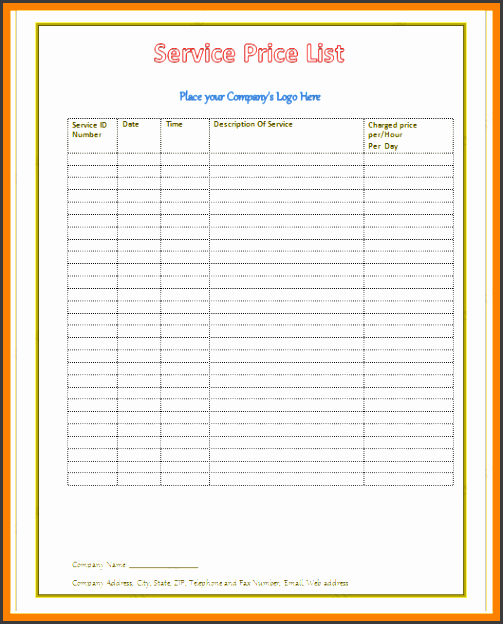 service price list templatervice price list template in a simple design