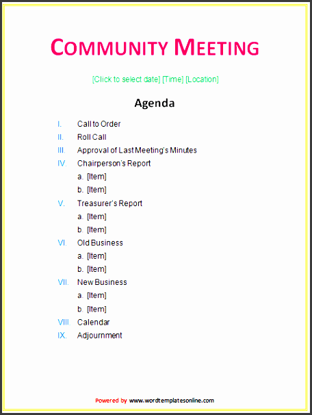 munity meeting agenda template