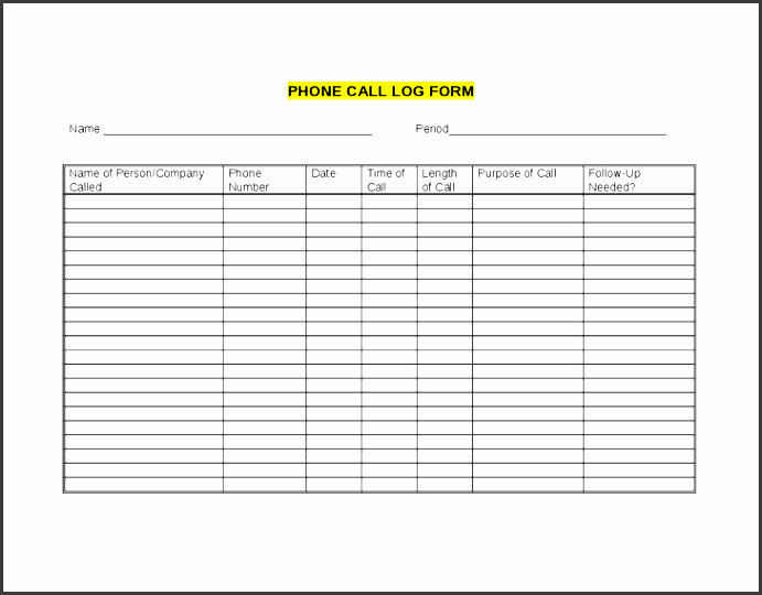 call log template