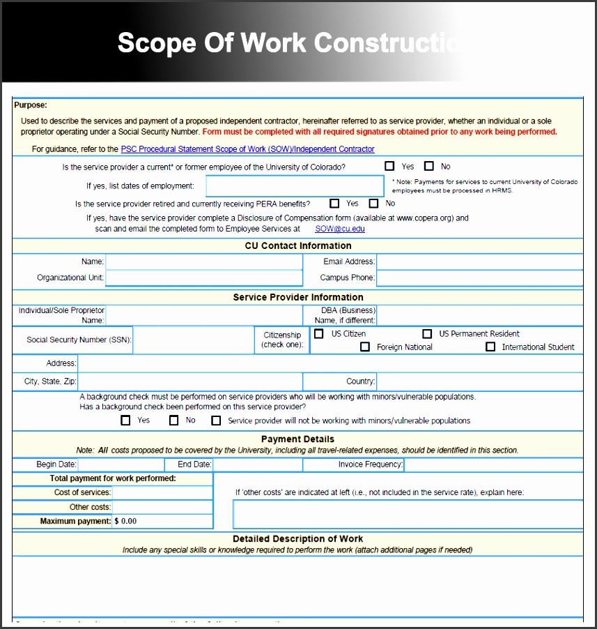 scope of work construction