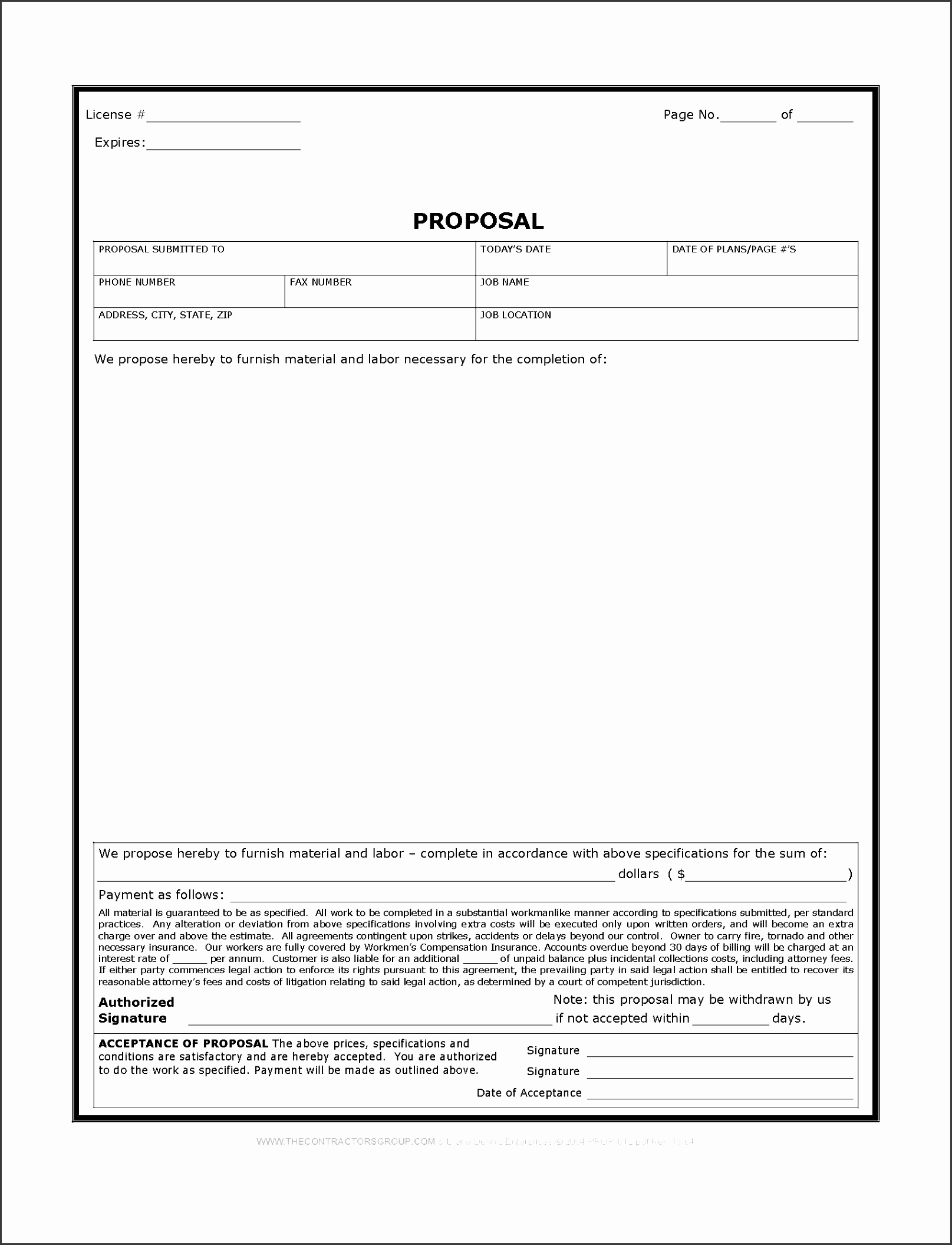 free print contractor proposal forms construction proposal form bid form estimate form style