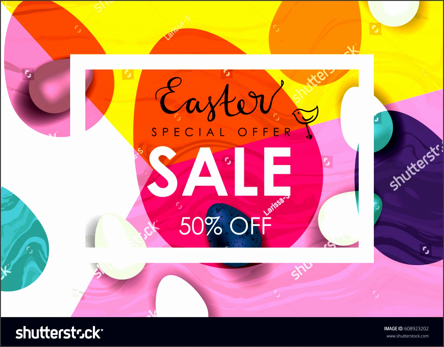 realistic festive eggs and sketch drawing spring birds flayer voucher