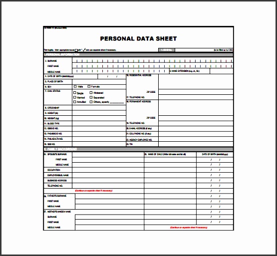 personal data sheet pdf format template free