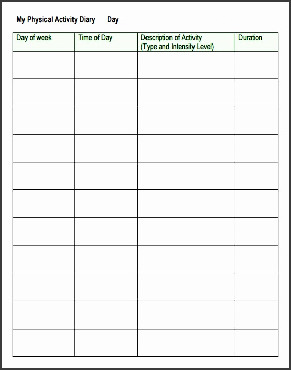 physical activity diary log template
