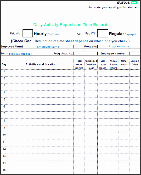daily activity report template 3