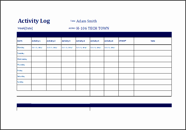 activity log template