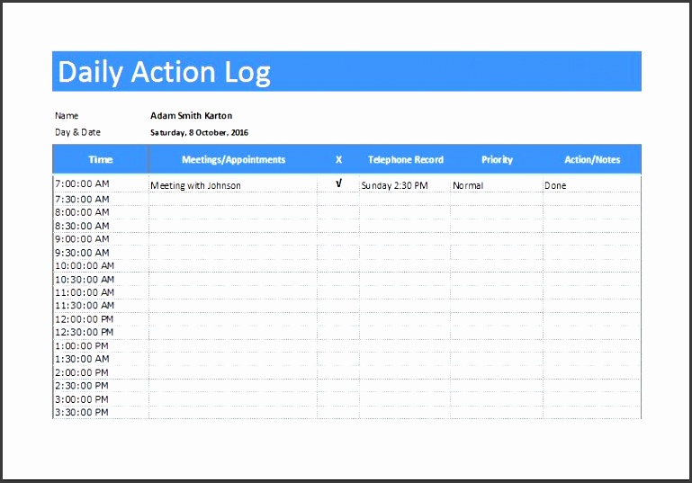 daily action or activity log templates