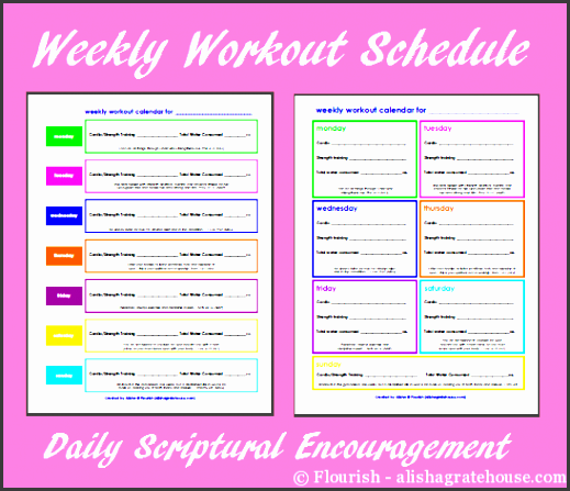 weekly workout schedule daily scriptural encouragement