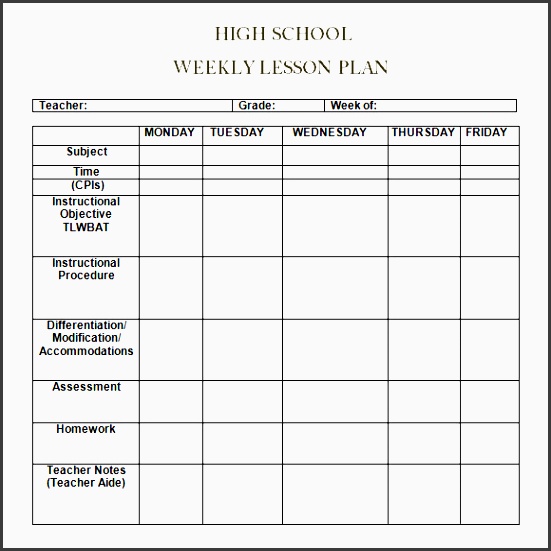 sample weekly lesson plan 8 documents in word excel pdf