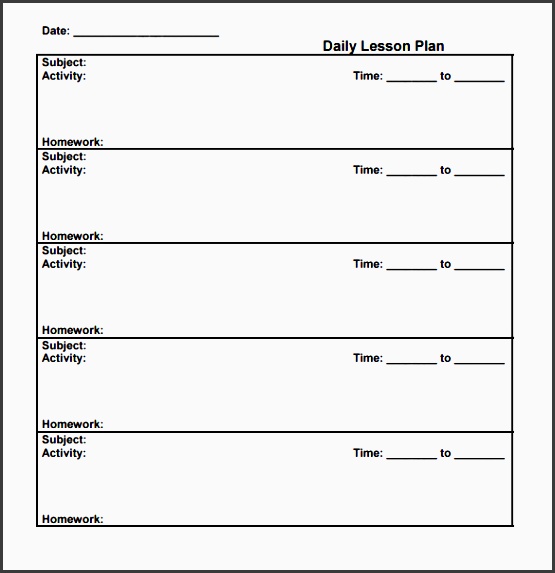sample printable lesson plan template form