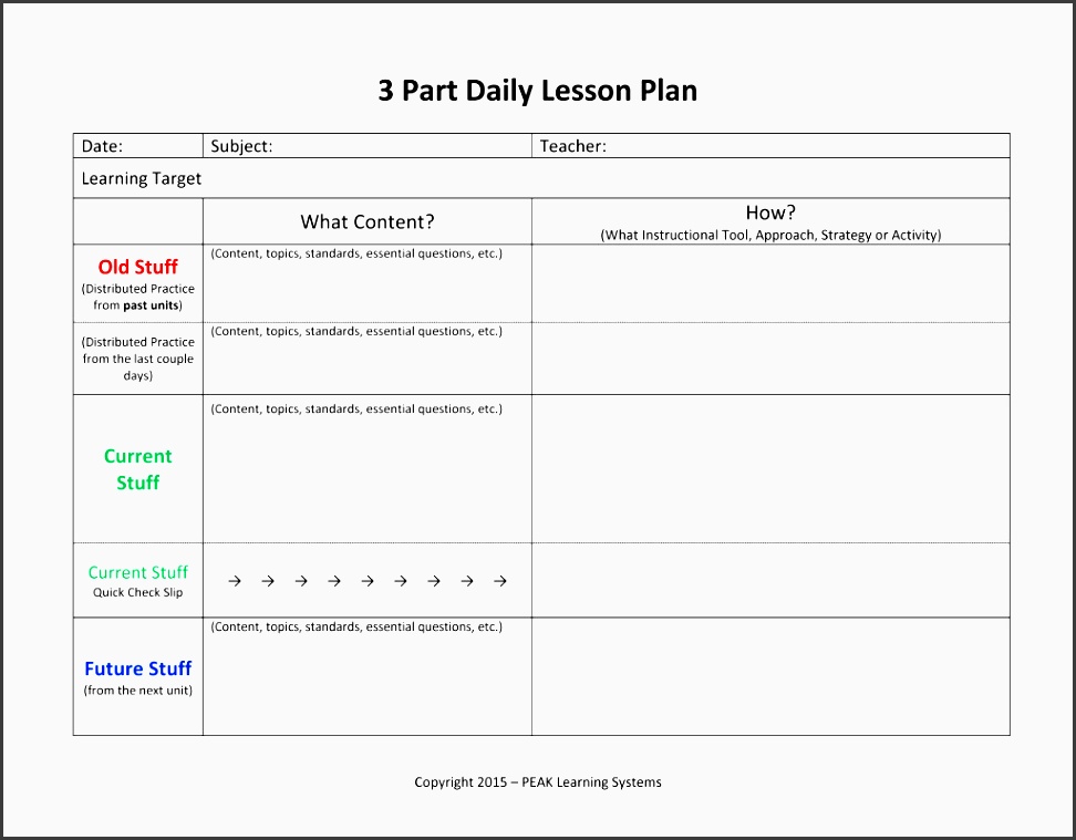 lesson planner 3 part daily template