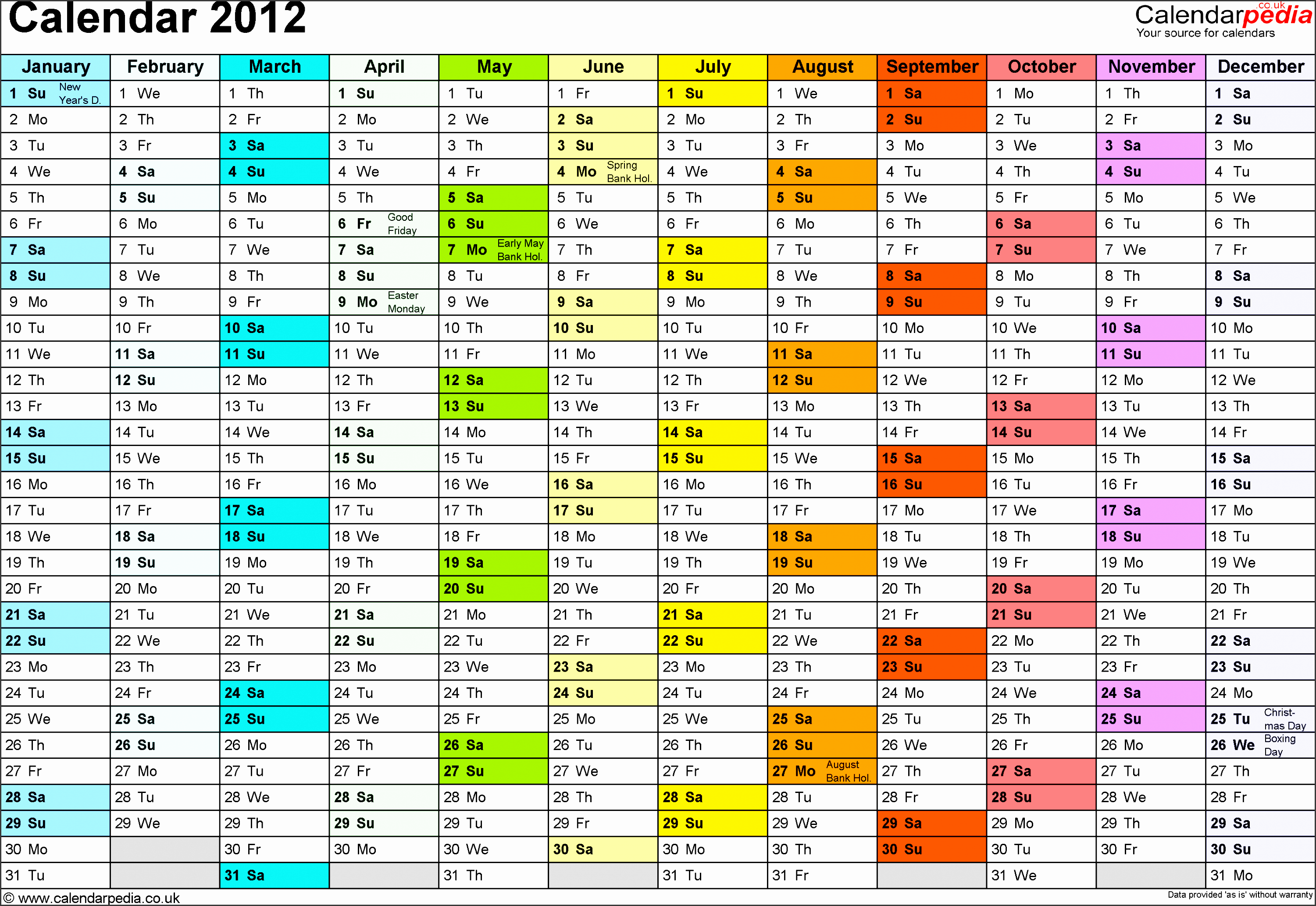 template 1 yearly calendar 2012 as excel template landscape orientation a4 1