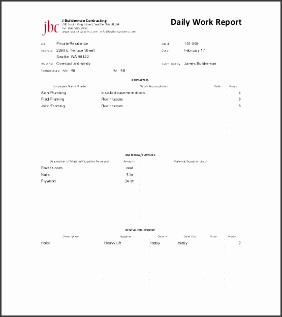 maintenance daily work report free
