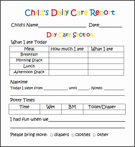 daily report template for daycare