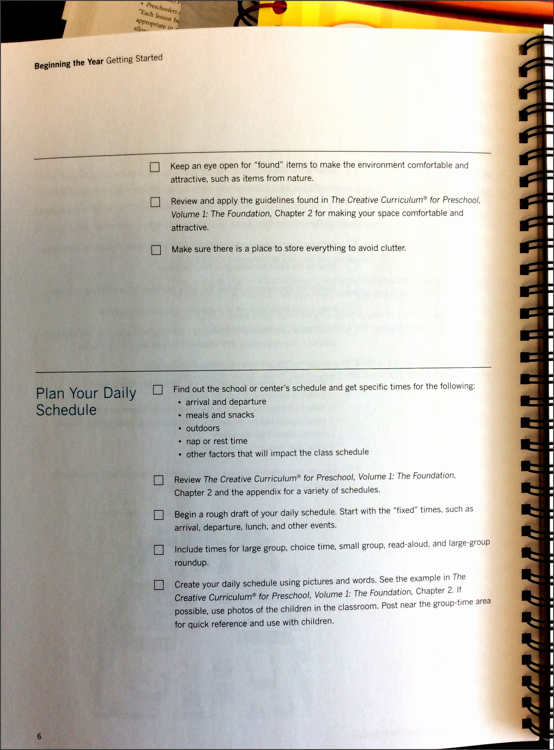 front matter planning a daily schedule
