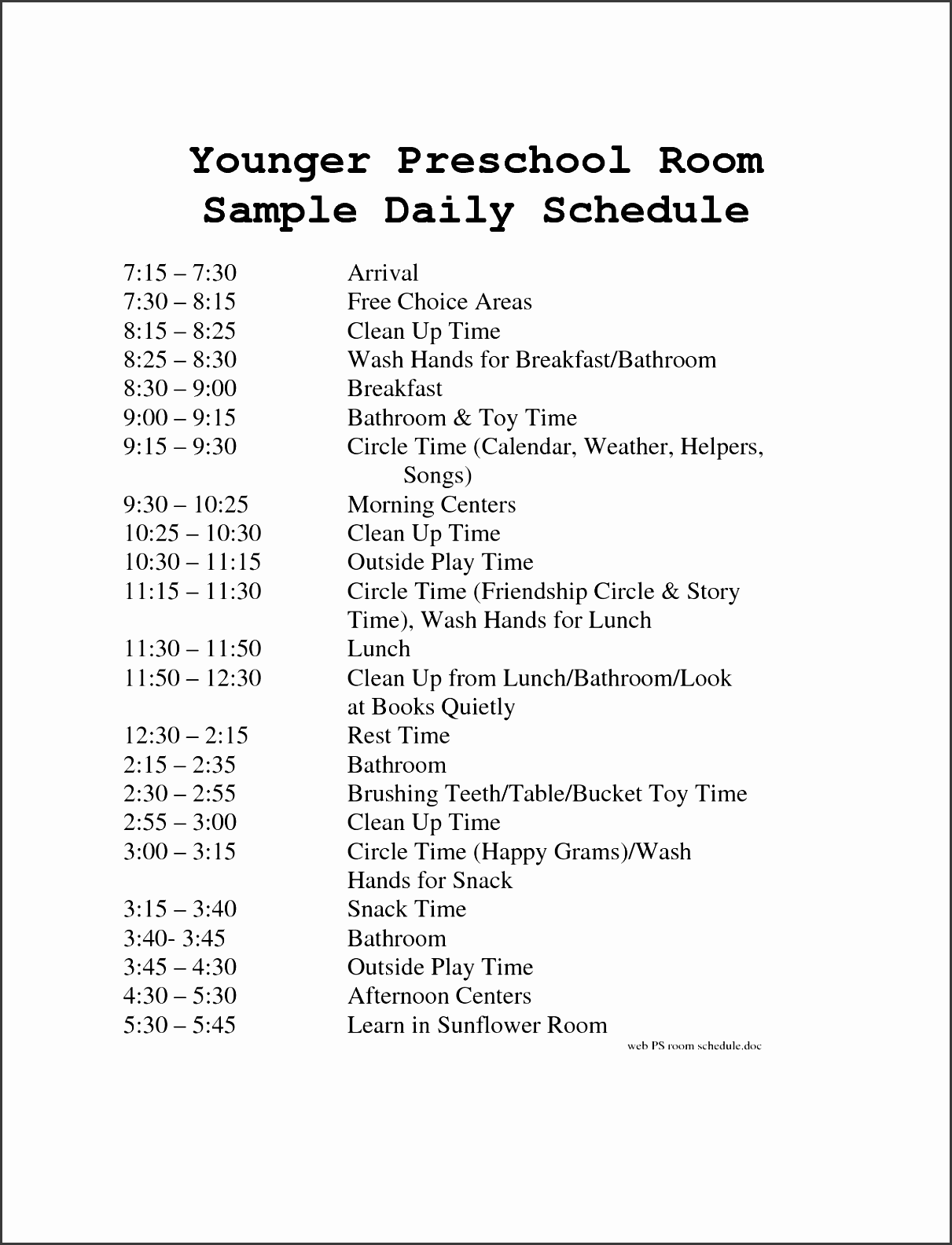 preschool daily schedule template sample preschool daily schedule zeurqv