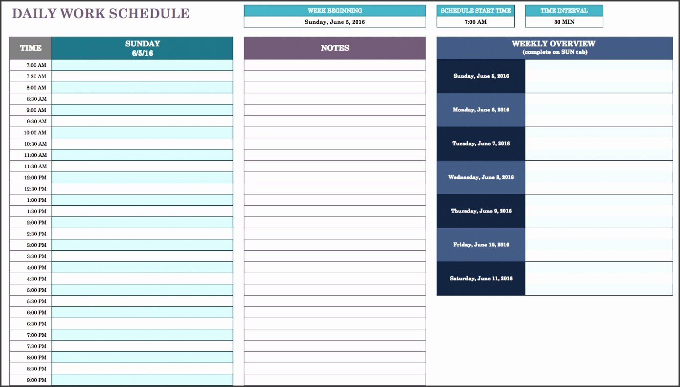 daily work schedule template