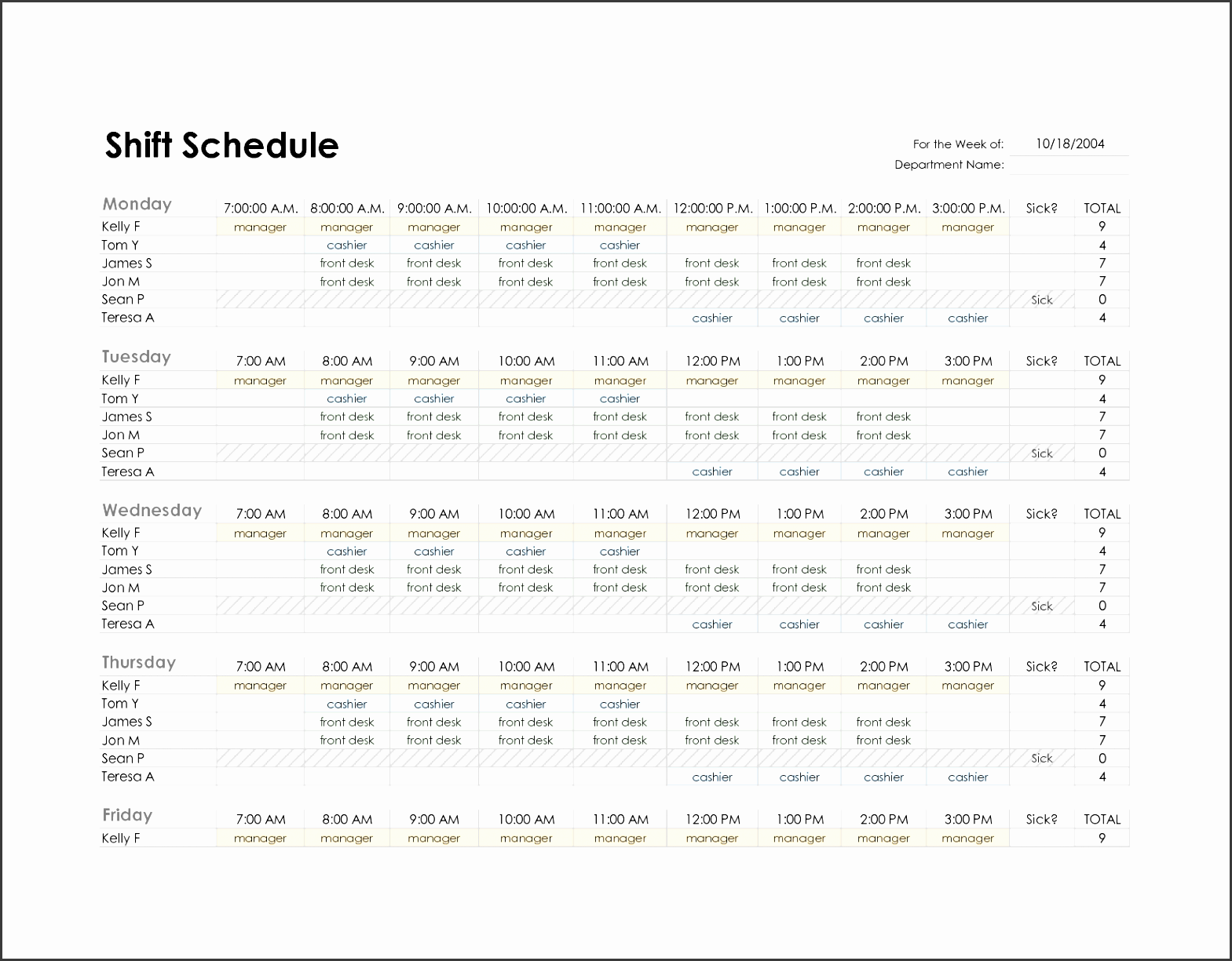 staff schedule excel