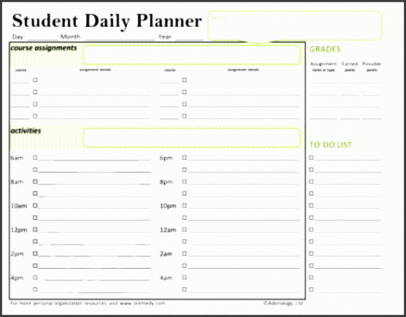 daily student agenda template pdf