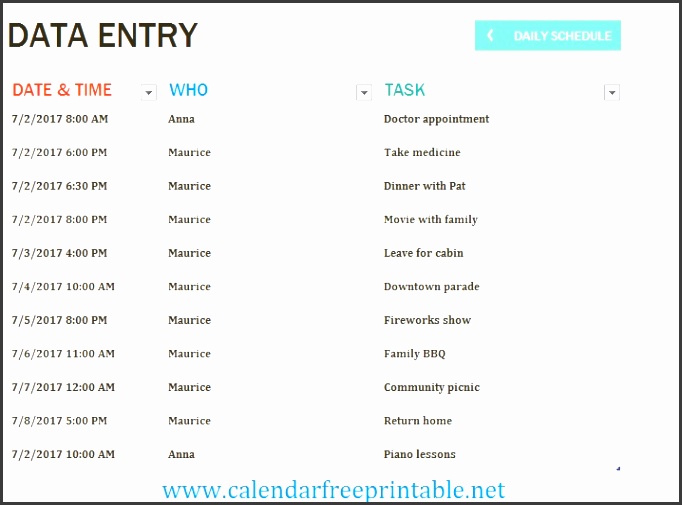 daily schedule template free