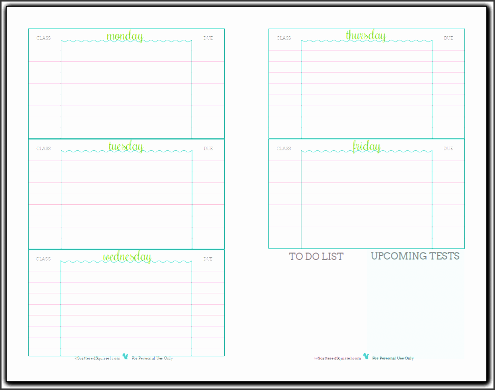 weekly student planner printable half size re mended for middle and highschool students