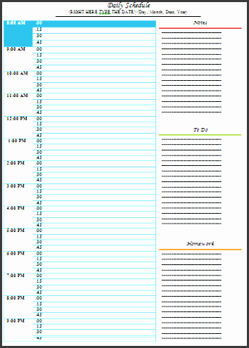 daily schedule template 5 free templates
