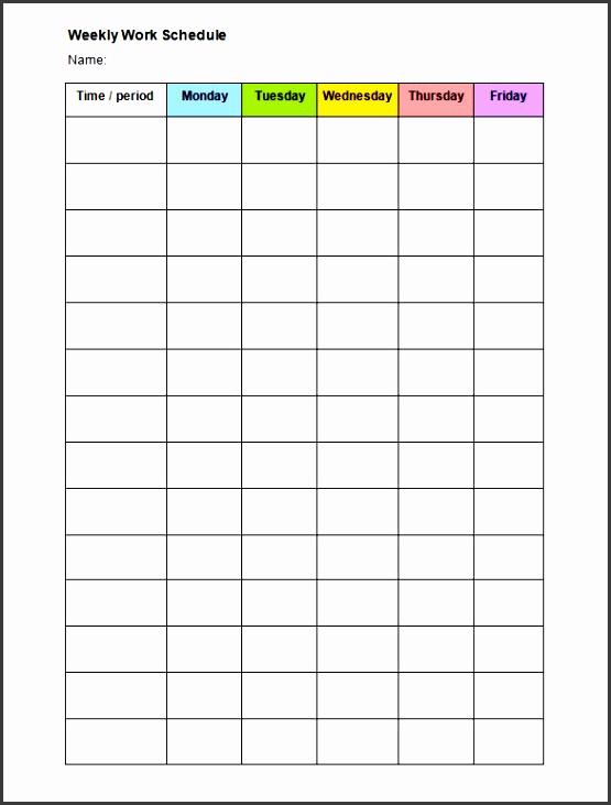 blank weekly work schedule template