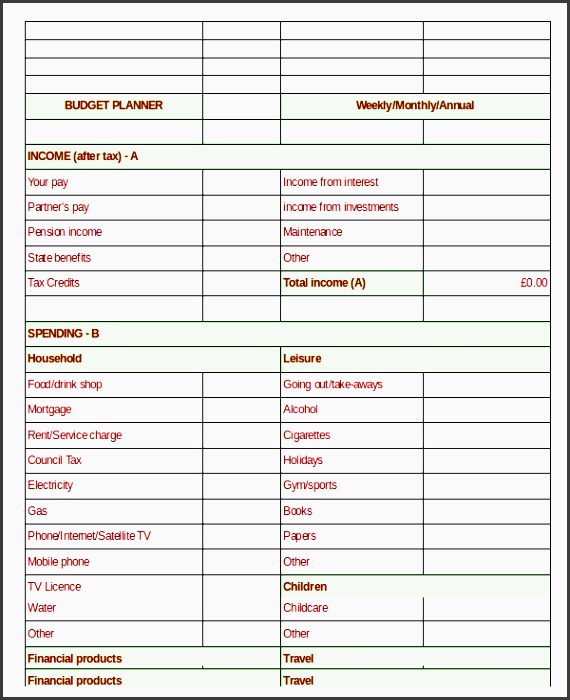 monthly household bud planner template