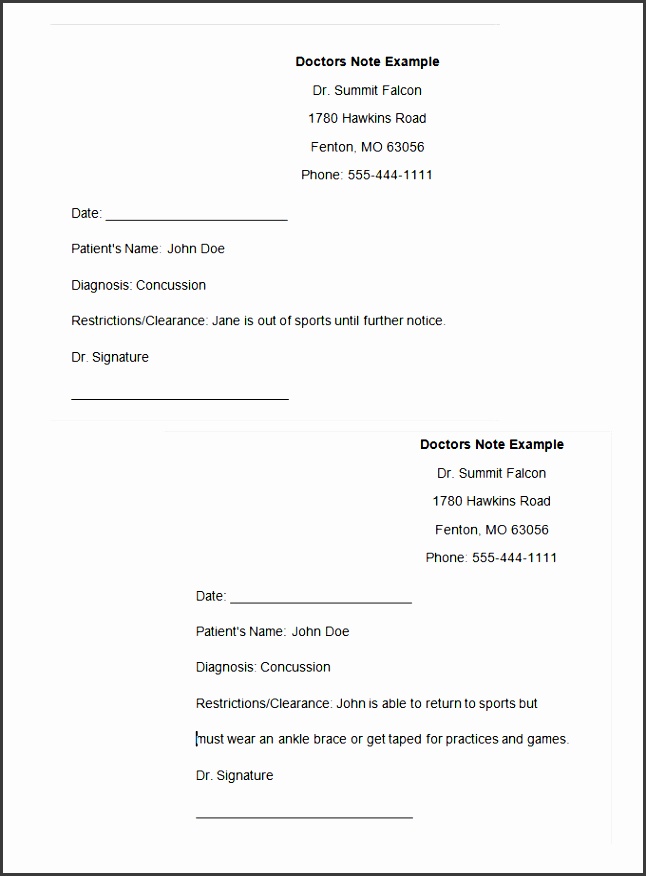 doctors note template example
