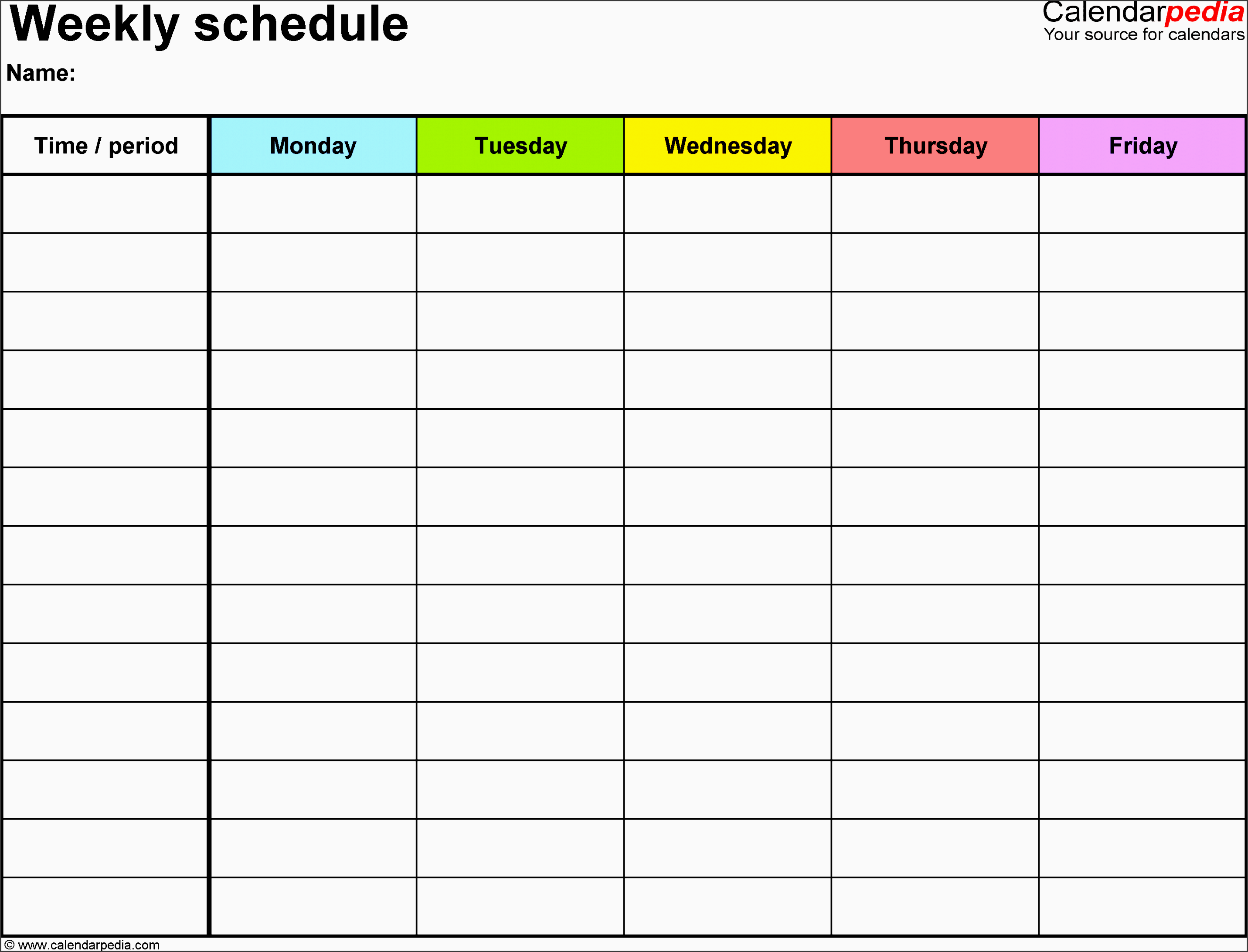 weekly schedule template for excel version 1 landscape 1 page monday to friday